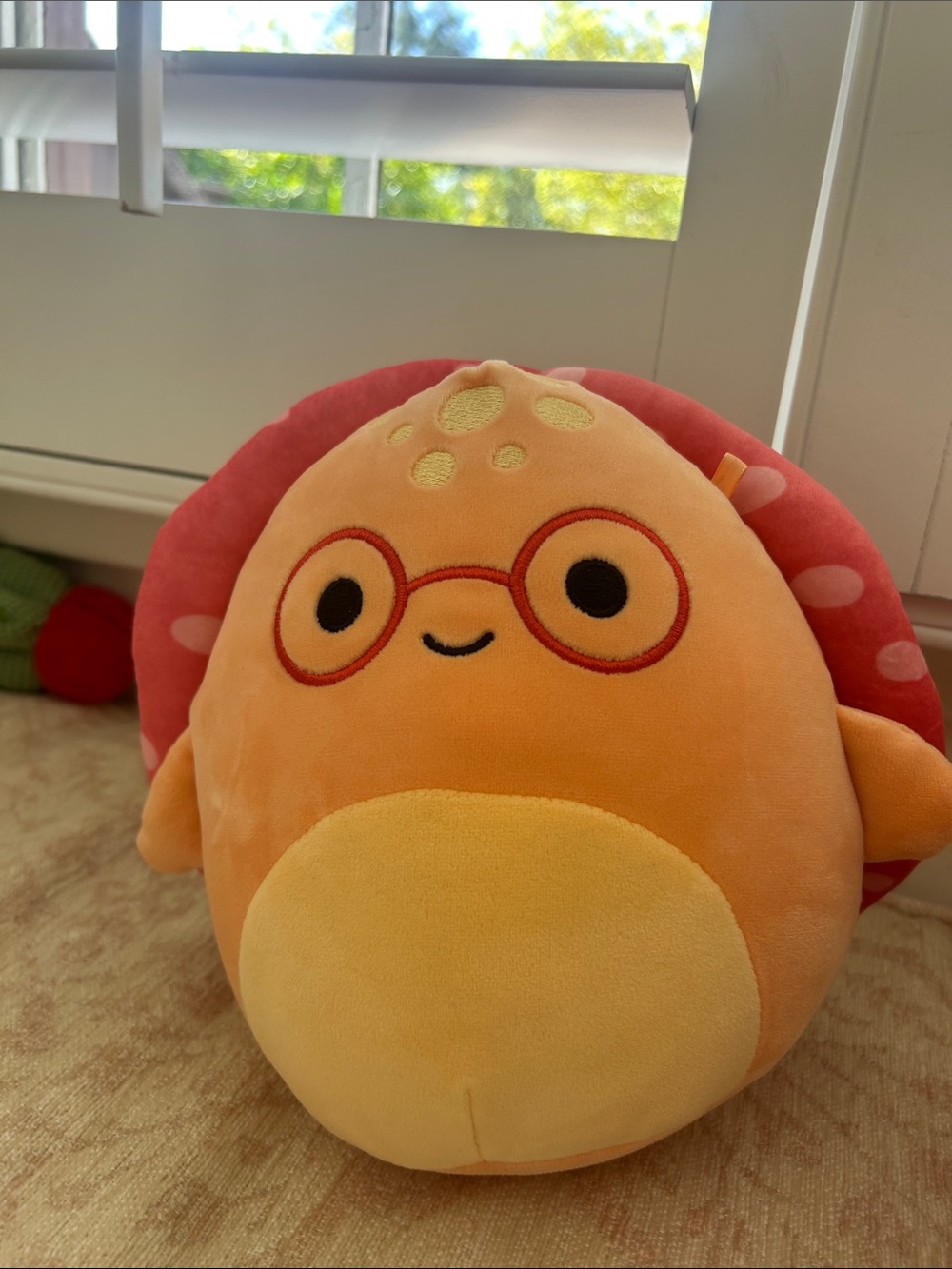 Orange Plush Small Pet Toy with Red Accents